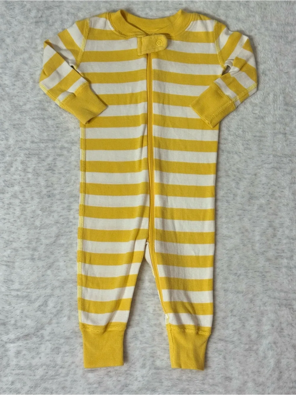 Hanna Andersson Bold Stripe Zip Sleeper 3-6M Yellow White Organic Cotton